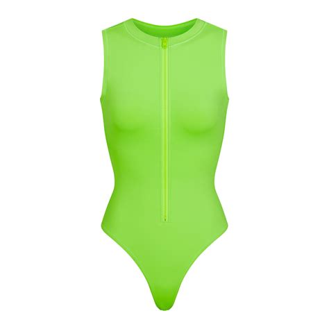 SWIM ZIP FRONT SLEEVELESS ONE PIECE | NEON GREEN