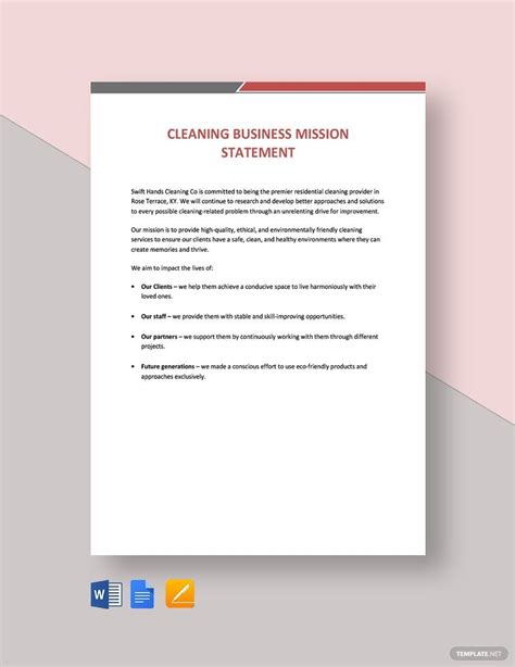 cleaning service mission statement Template in Google Docs, Word ...