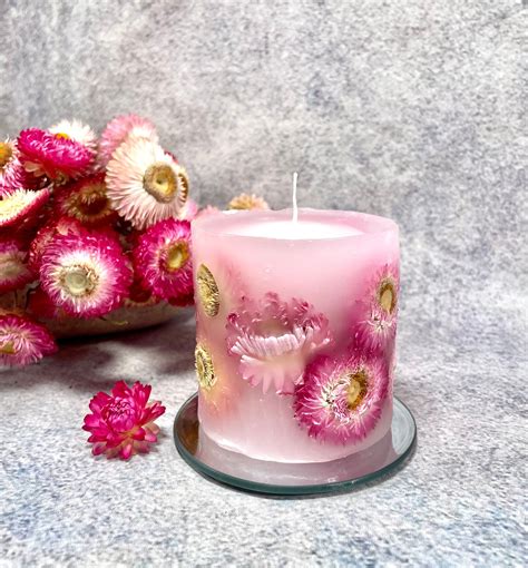 Botanical Candle With Strawflowers. Candle With Flowers. - Etsy Ireland ...