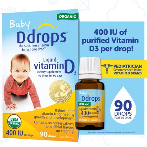 Baby Ddrops Liquid Vitamin D3 Drops, 400 IU Per Drop, 0.08 fl oz ...