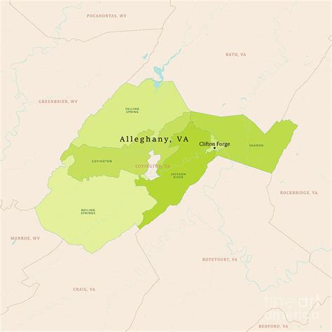 VA Alleghany County Vector Map Green Digital Art by Frank Ramspott ...