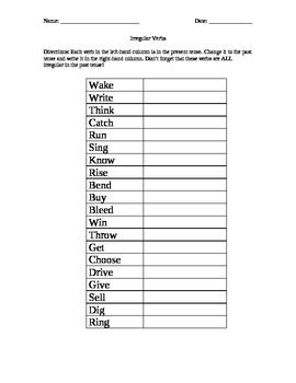 Irregular Past Tense Verbs packet by Organized Babble | TPT