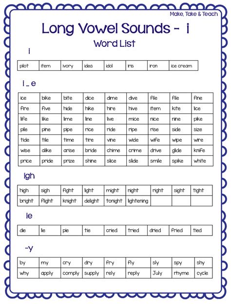 FREE Long Vowel Spelling Word Lists - Make Take & Teach