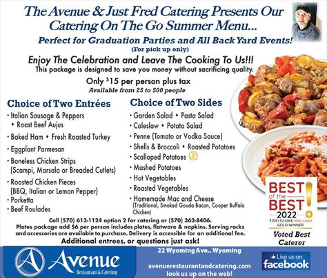 Catering Menu | Avenue Restaurant & Catering