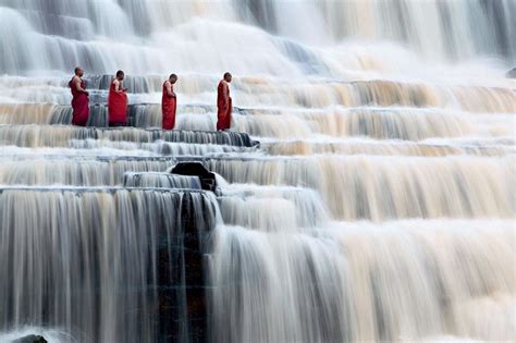 men, landscape, people, waterfall, Asia, water, rock, nature, winter, long exposure, ice ...