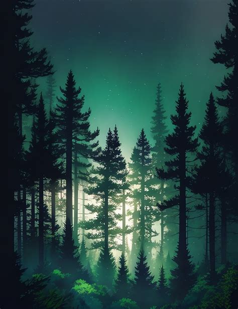 Download Magic Pine Forest, Night Landscape, Nature Photography. Royalty-Free Stock Illustration ...