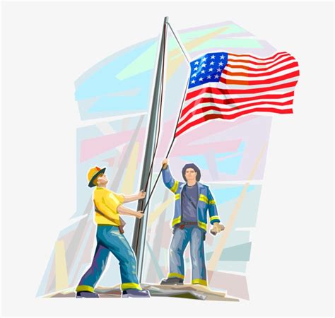 Vector Illustration Of Firefighters Raise American - September 11 Attacks Transparent PNG ...