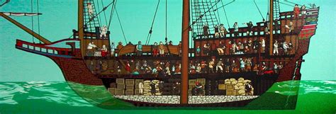 A cut-away plan and description of The Mayflower ship, its decks ...