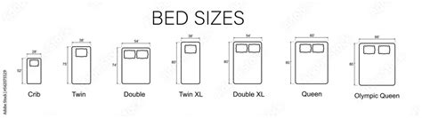 Bed Sizes and Mattress Dimensions . Pictograms depict icons of bed ...