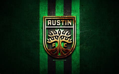 Download wallpapers Austin FC, golden logo, USL, green metal background, american soccer club ...