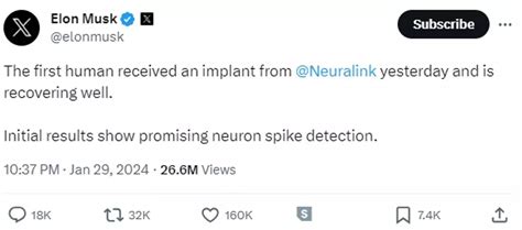 Elon Musk says first human has been implanted with Neuralink brain chip ...