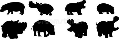 Hippo Silhouette, Hippo Silhouette Set, Stock Illustration - Illustration of bundle, hippo ...