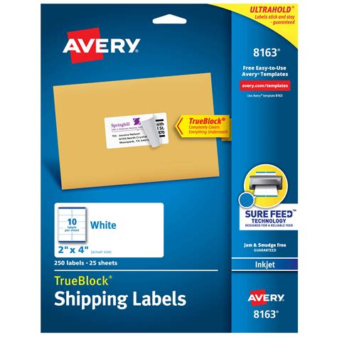 Avery 8163 Shipping Labels, Inkjet Printers, 250 Gift Labels, 2x4 ...