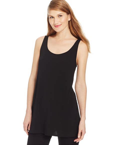 Eileen fisher Petite Silk Scoop-neck Sleeveless Tunic in Black | Lyst