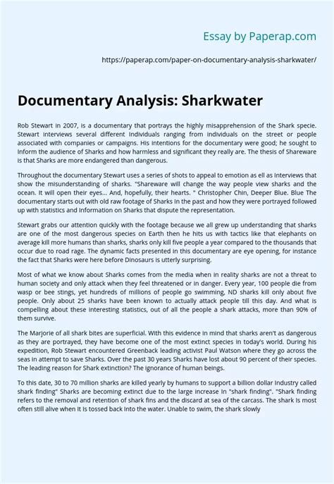 Documentary Analysis: Sharkwater Free Essay Example