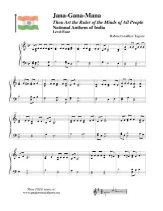 "Jana-Gana-Mana, National Anthem of India - National Anthem Free Piano Sheet Music PDF