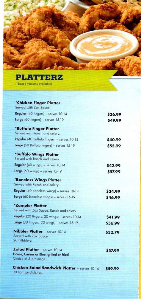 Menu of Zaxby's in Jacksonville, FL 32218