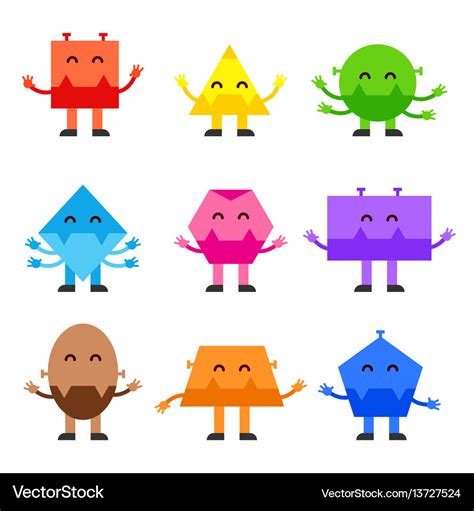 Geometric shapes funny monsters cartoon Royalty Free Vector