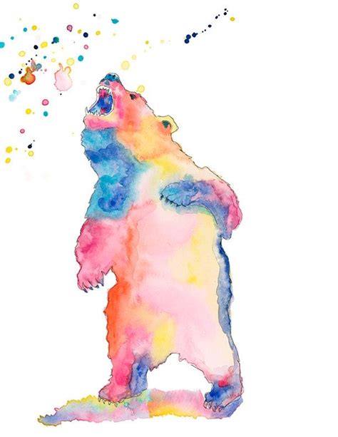 Colorful bear painting, Bear paintings, Bear watercolor