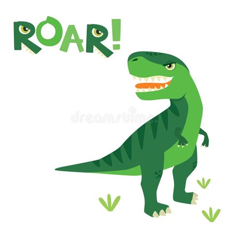 Cute Little Scary T Rex Dinosaur with Roar Lettering Isolated on White Vector Illustration Stock ...