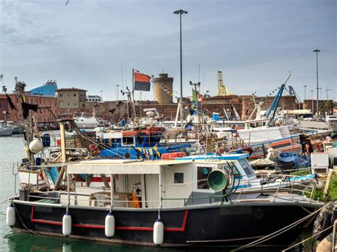 Fishing Boats in Livorno Harbor, Italy Stock Photo - Image of italian ...