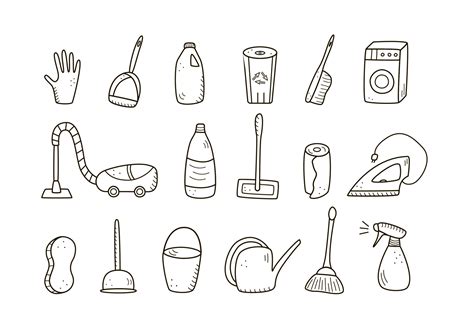 Doodle style vector cleaning elements. A set of drawings of cleaning ...