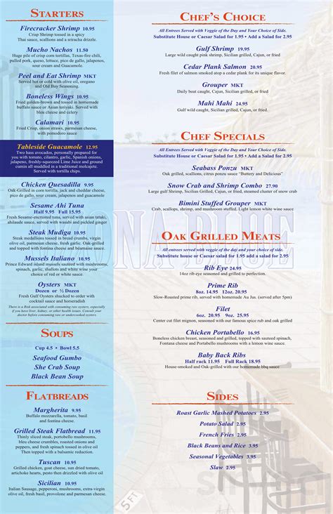 Ozona Blue Grilling Co menu in Palm Harbor, Florida, USA