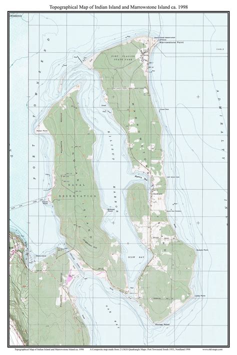 Indian Island and Marrowstone Island 1998 - Custom USGS Old Topo Map - Washington State 7x7 ...