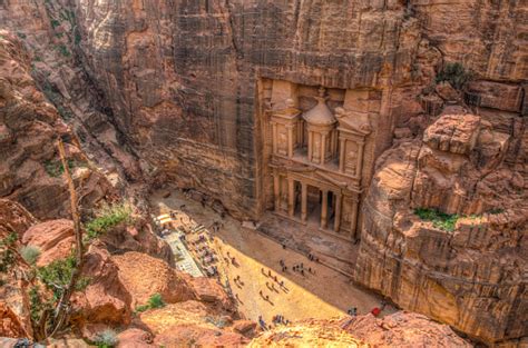 Aerial View Of Al Khazneh Tomb Also Called Treasury At Petra Jordan ...