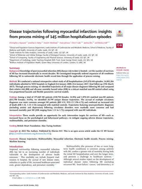 (PDF) Disease trajectories following myocardial infarction: insights from process mining of 145 ...