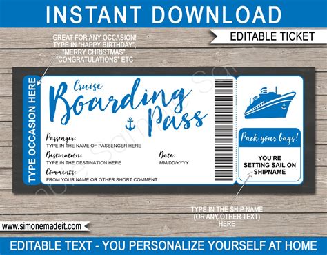 Printable Cruise Ticket Template Boarding Pass Gift Voucher - Etsy