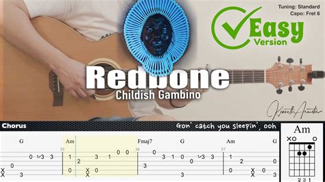 Redbone (Easy Version) - Childish Gambino | Fingerstyle Guitar | TAB + Chords + Lyrics - YouTube