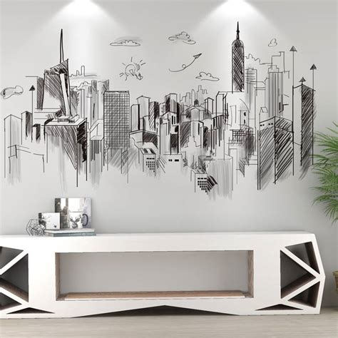 Big City Black White Creative wall art Home Living Room decoration removable stickers