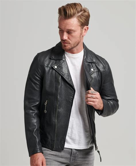 Men's - Leather Biker Jacket in Black | Superdry UK