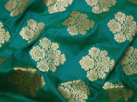 Banarasi Silk Green Brocade Fabric, Indian Fabric Silk Brocade Fabric by the Yard Banaras ...