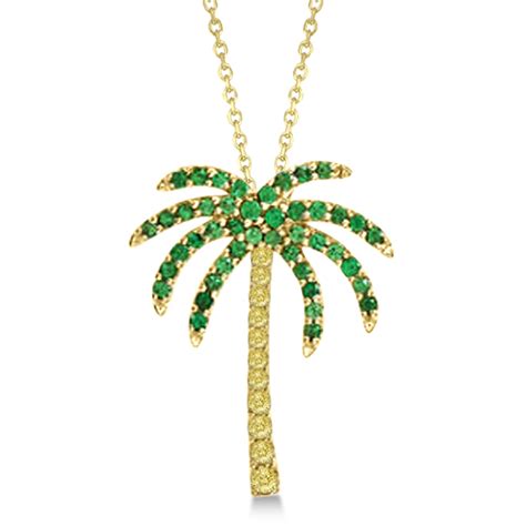 Tsavorite & Yellow Sapphire Palm Tree Necklace 14k Yellow Gold 0.30ct - RE112