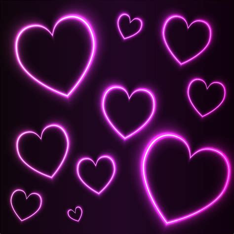 Premium Vector | Composition of pink neon hearts on a black background