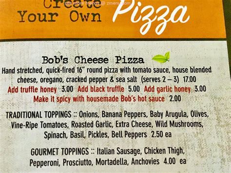 Online Menu of Bobs Pizza Restaurant, Chicago, Illinois, 60610 - Zmenu