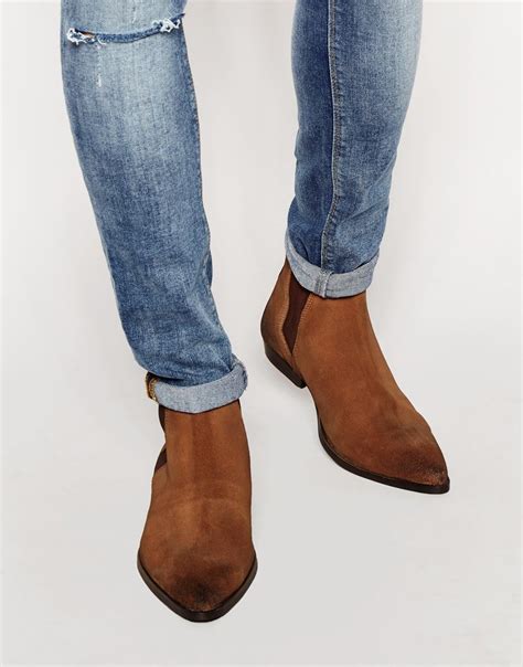 ASOS Pointed Chelsea Boots In Brown Suede for Men | Lyst