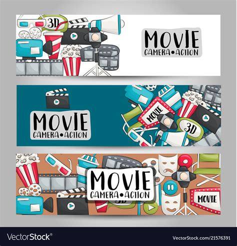 Movie cinema theme horizontal banner template set Vector Image