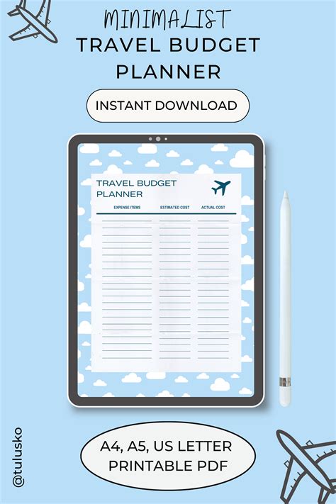 Travel Budget Planner Printable Trip Budget Itinerary Vacation - Etsy