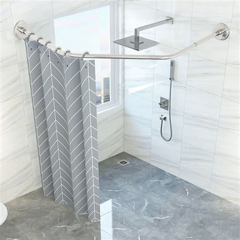 Corner Shower Curtain Rod Adjustable Stainless Steel Curved Shaped Rack ...