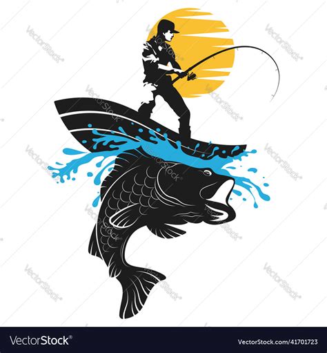 Fisherman with a fishing rod in boat catches Vector Image