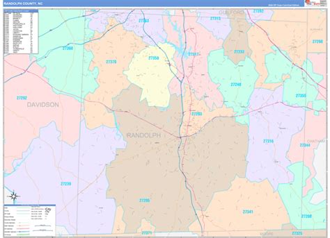 Randolph County, NC Wall Map Color Cast Style by MarketMAPS - MapSales