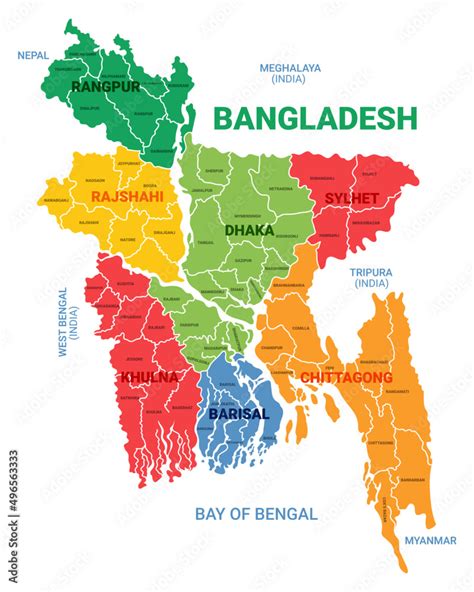 Bangladesh map with all divisions and districts Stock Vector | Adobe Stock