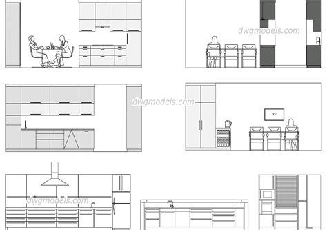 Modern Kitchen Elevation CAD drawings, 2D AutoCAD models