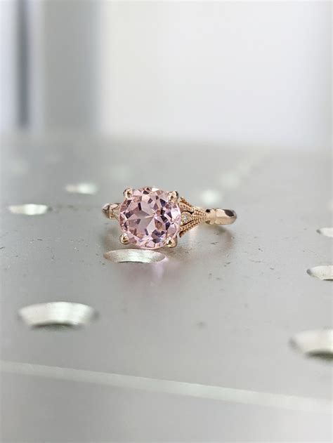 Vintage Engagement Ring Pink Morganite 14k White Gold Unique - Etsy