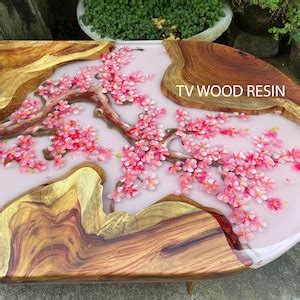 Oval Table , Handmade Cherry Blossom Drawing Table, Resin Table, Super ...