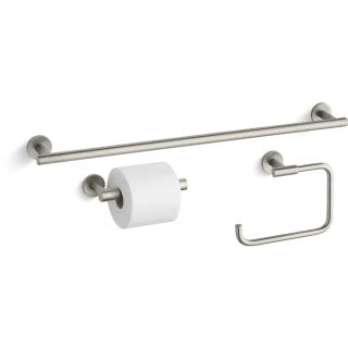 Kohler Stillness Good Accessory Pack 1-BN Brushed Nickel 24" Towel Bar, Towel Ring and Tissue ...