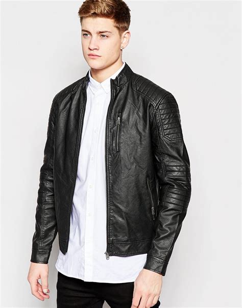 Lyst - Jack & Jones Distressed Faux Leather Biker Jacket in Black for Men